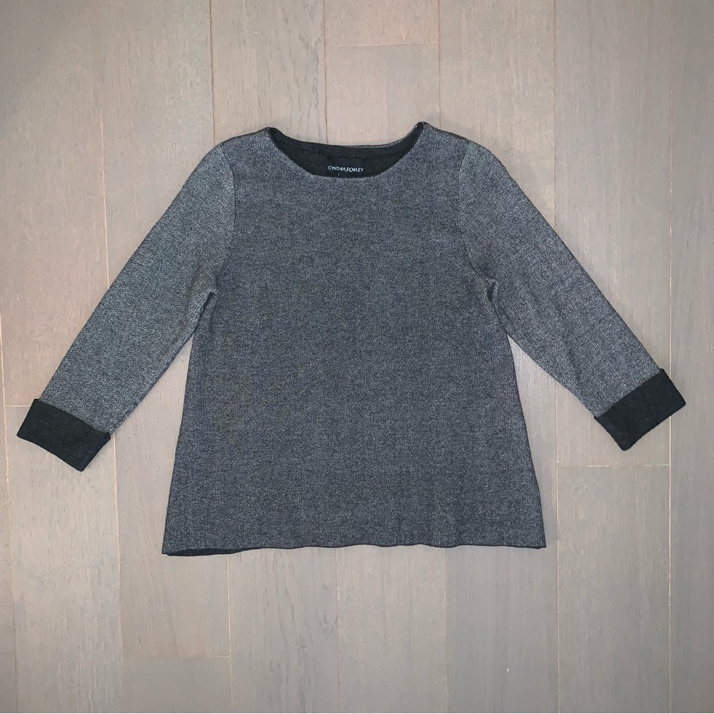 Cynthia Rowley Charcoal Grey Rolled Cuff Long Sleeve Blouse